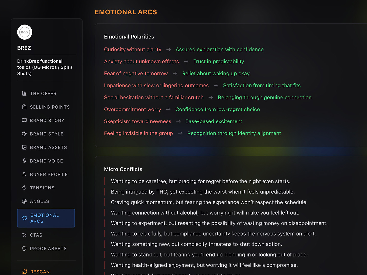 Heista Brand Strategy — DrinkBrez selling points, brand voice, buyer profile, and tensions extracted from a single URL