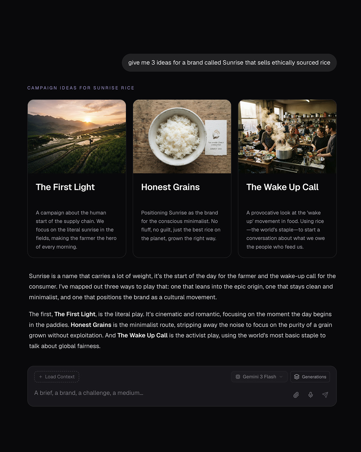 One brief opened into several distinct creative territories, side by side.