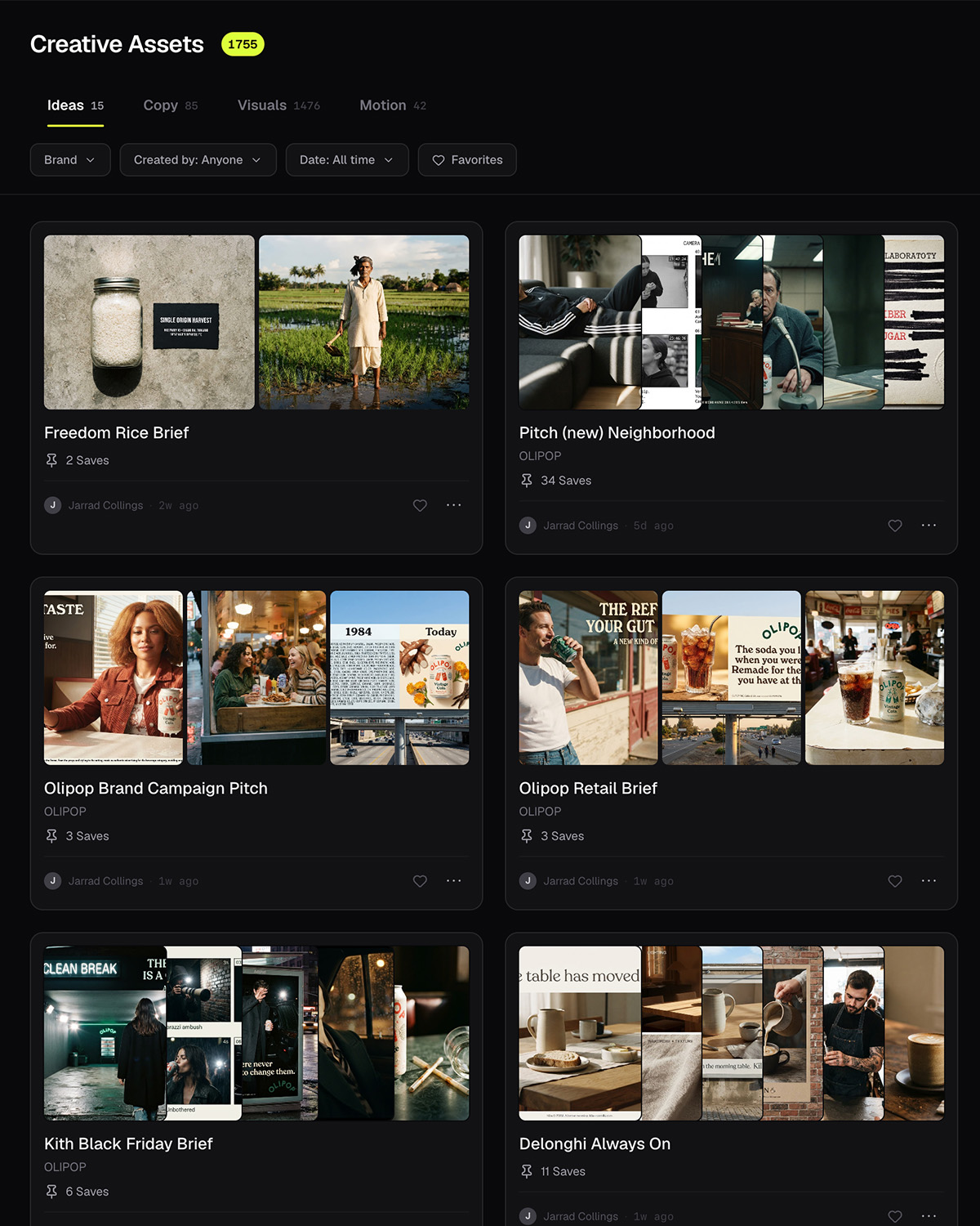 Work saved and filed in Creative Assets