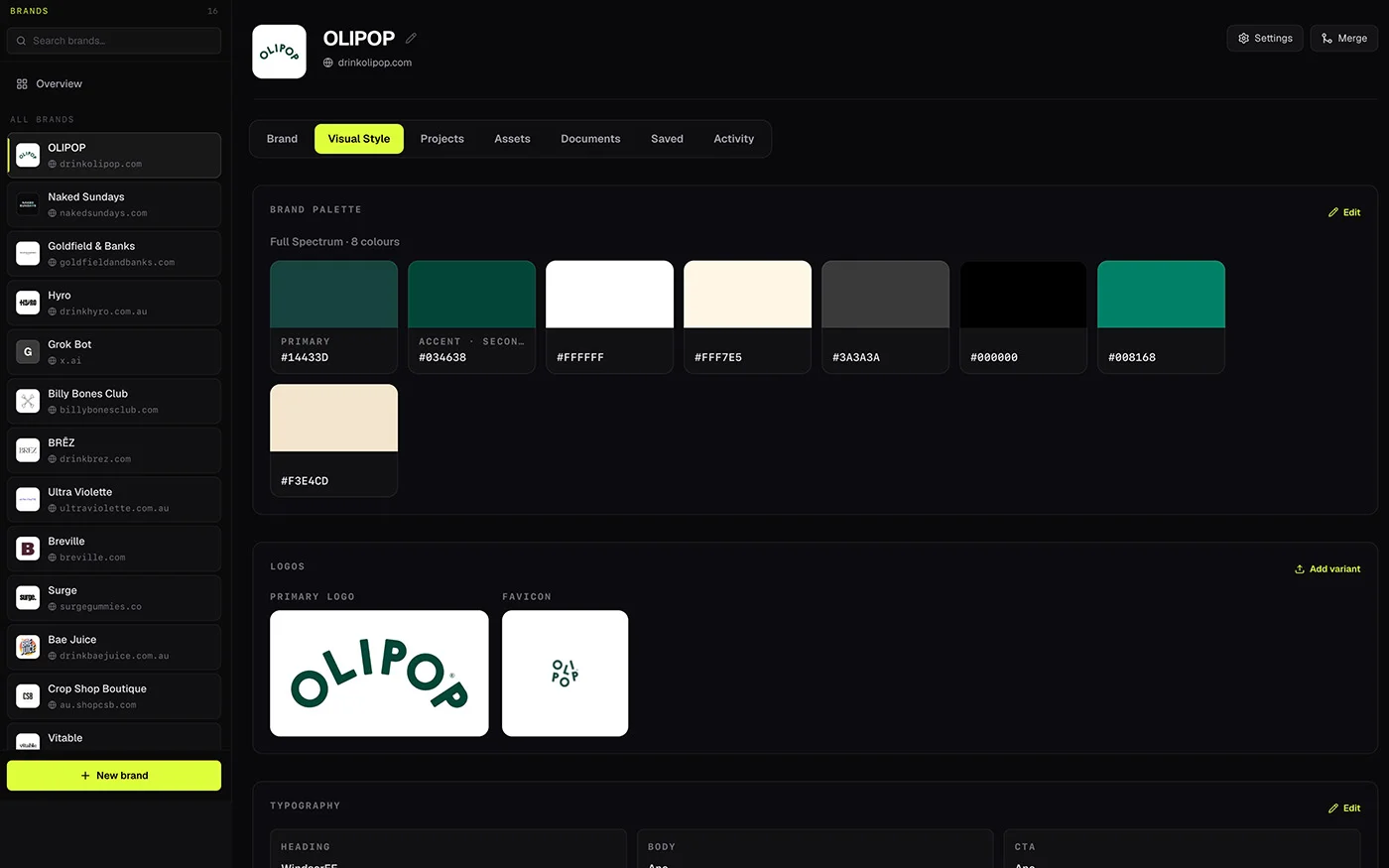A brand in Heista showing voice, mission, values and palette